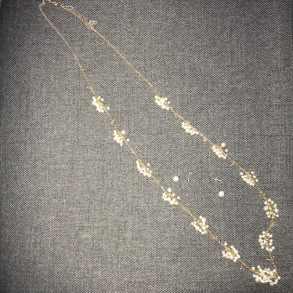Pearl long necklace and matching earrings